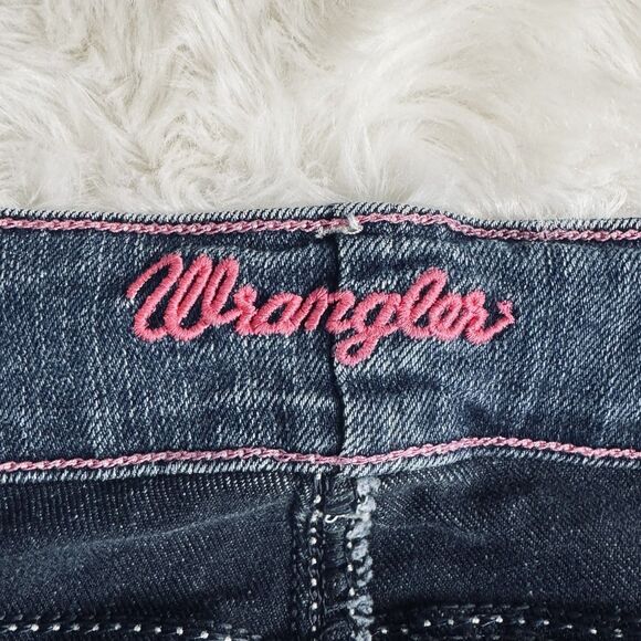 Wrangler Flared Jeans 15/16 (35x31) Blue Mid Rise Stretch Juniors Embellished - Picture 4 of 8